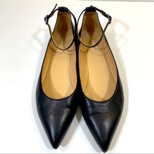 Franco Sarto Black Pointed Ankle Strap Flats